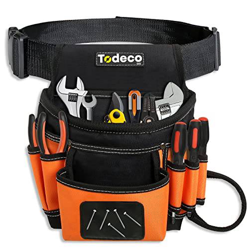 Todeco 스몰 공구벨트 파우치, 12-Pocket 싱글 사이드 공구가방 조절가능 벨트 목공, 전기기사, Constructors, 배관공, 프레이머