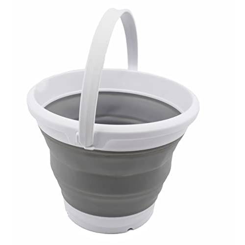SAMMART 5.5L (1.4 갤런) 접이식,접을수있는 플라스틱 버킷 - 폴더블 라운드 Tub - 휴대용 낚시 워터 Pail - 스페이스 절약 아웃도어 Waterpot. (화이트/ 그레이, 1)