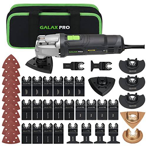 GALAX 프로 진동 툴 2.4Amp 6 속도조절가능, 11000 - 21000 OPM, 4° Oscillation 앵글 진동 Multi-Tool 키트 40pcs 악세사리 and Carry 백, 트리밍, 샌딩, 커팅