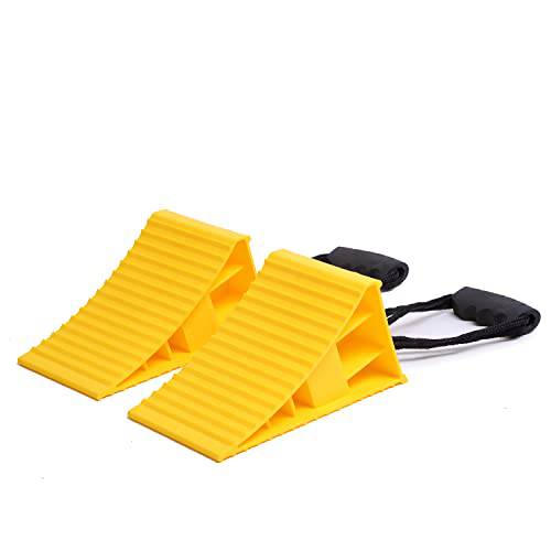 Homeon 휠 RV 라지 휠 Chocks Built-in 로프 핸들, 세이프티,안전 휠 chocks 여행용 트레일러 RV 트럭 자동차, 효과적인 in 유지 Your 차량 in Place- 2Packs(Yellow)