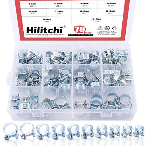 Hilitchi 78-Pcs 미니 연료 사출 라인 스타일 호스 클램프 종류다양 키트 - 10 종류 of 사이즈