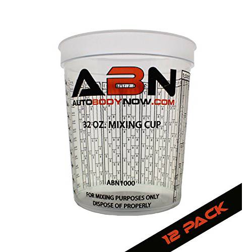 ABN 클리어 플라스틱 믹싱 컵 12-Pack 32oz 온스 946mL 밀리리터 보관함 페인트 활성제 and 희석제