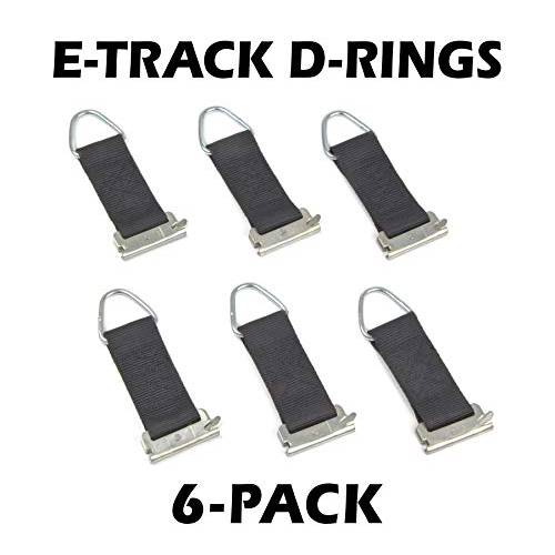 Powertye Mfg E-Track D-Rings w/ 4in 가죽끈, Silver-Zinc 코팅 스틸 커넥터, 2in 와이드 가죽끈, 6-Pack