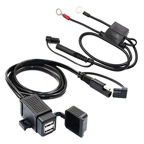 MOTOPOWER MP0609EA 3.1Amp 방수 오토바이 듀얼 USB 충전기 키트 SAE to USB 어댑터 케이블 폰 태블릿, 태블릿PC GPS 충전기 SAE 링 터미널 케이블 하네스