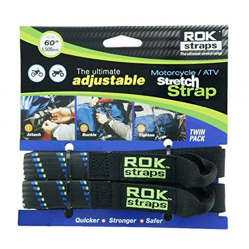 ROK Straps 18 to 60 조절가능 - 모터바이크 블랙/ 블루 - 트윈 팩