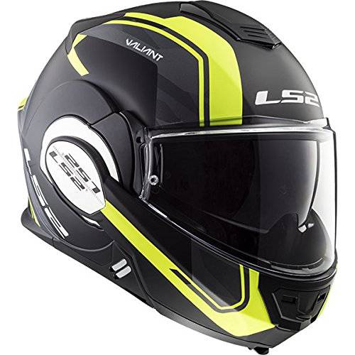 LS2 Helmets  모듈식 Valiant 헬멧 (라인 매트 블랙/ Hi-Vis - 미디엄)