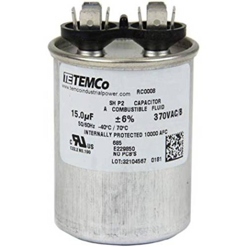 TEMCo 모터 Run 콘덴서 RC0008-15 mfd 370 V VAC 볼트 15 uf 라운드 HVAC TEMCo AC 전기,전동