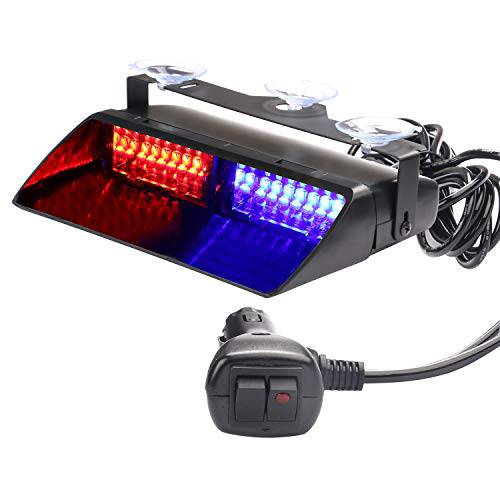 ASPL 12V 16 LED 고강도 LED Law Enforcement 응급시 위험 경고 손전등, 플래시 라이트 라이트 인테리어 루프/ 대시보드/ 자동차앞유리, 윈드실드 석션 컵 (레드/ 블루)