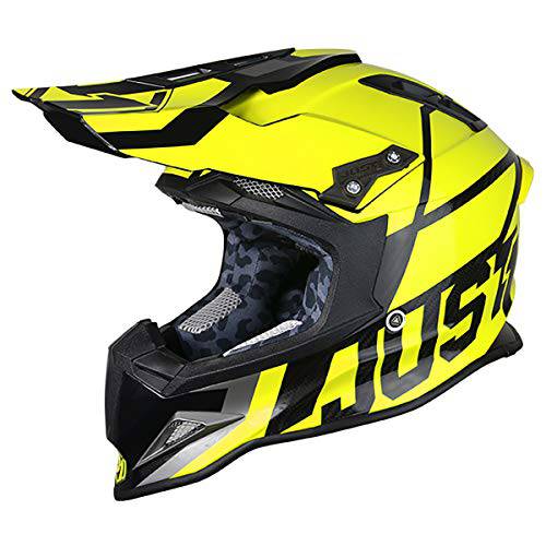 JUST1 J12 유닛 카본 파이버 쉘 Off-Road 성인 모터크로스 오토바이 헬멧 (광택 블랙 트랜스, 카본 유닛 Yellow Fluo-XLarge)