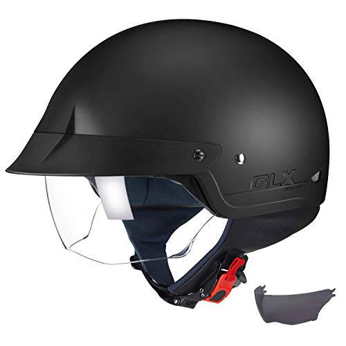 GLX Unisex-Adult 사이즈 M14 순양함 스쿠터 오토바이 1/2,하프 헬멧 프리 틴티드 개폐식 썬바이저 DOT인증 매트 블랙 미디엄