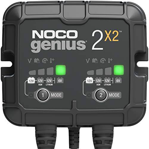 NOCO GENIUS2X2, 2-Bank, 4-Amp (2-Amp Per 뱅크) Fully-Automatic 스마트 충전기, 6V and 12V 배터리 충전기, 배터리 메인테이너, and 배터리 탈황제 온도 보상