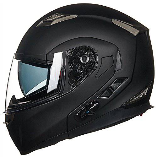 ILM 블루투스 통합 모듈식 플립 업 풀 페이스 오토바이 헬멧 썬 쉴드 Mp3 선내통화장치 XL 매트 블랙