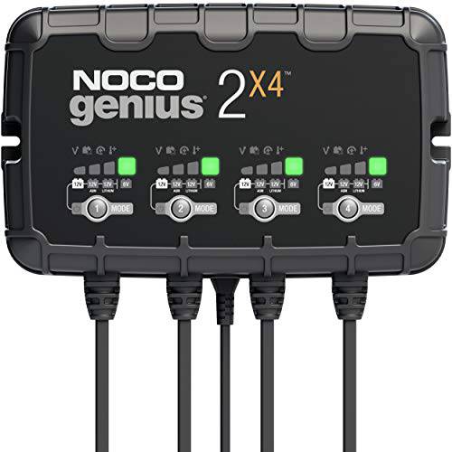 NOCO GENIUS2X4, 4-Bank, 8-Amp (2-Amp Per 뱅크) Fully-Automatic 스마트 충전기, 6V and 12V 배터리 충전기, 배터리 메인테이너, and 배터리 탈황제 온도 보상