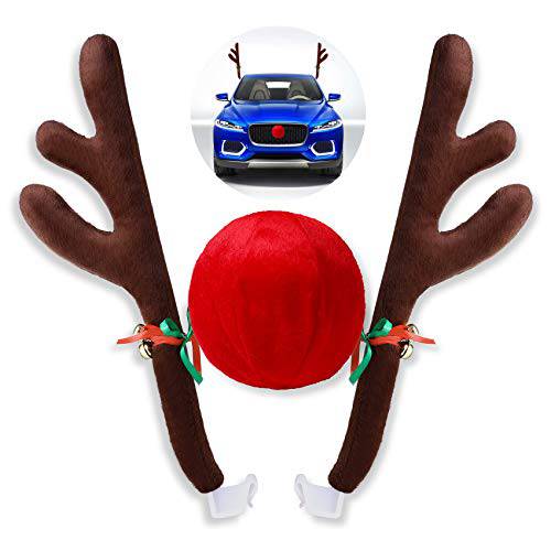 크리스마스 차량용 순록 Antler 데코,장식, 차량 크리스마스 데코,장식 오토 장식 순록 키트 징글마차 벨 루돌프 순록 and 레드 노즈 차량용 악세사리 Christmas-Antlers