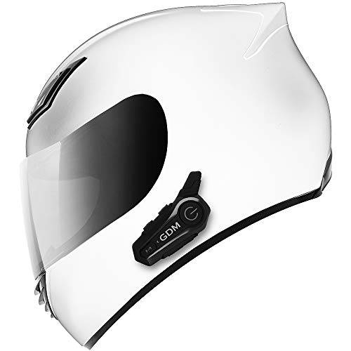 GDM  오토바이 헬멧 선내통화장치 블루투스 헤드폰, 헤드셋 - XL (광택 화이트,  클리어&  크롬 보호)