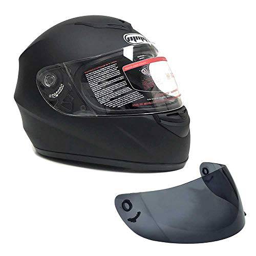 MMG 22 오토바이 풀 페이스 헬멧 도트 스트리트 법정+ 2 바이저 포함 클리어 쉴드 and 프리 Smoked 쉴드 - 미디엄, 매트 블랙