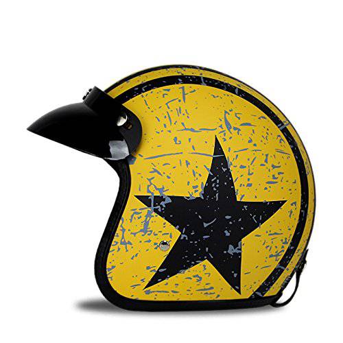 Woljay 3/ 4 오픈 페이스 헬멧, 오토바이 헬멧 플랫 Rebel 스타 그래픽 블랙+ Yellow (M)