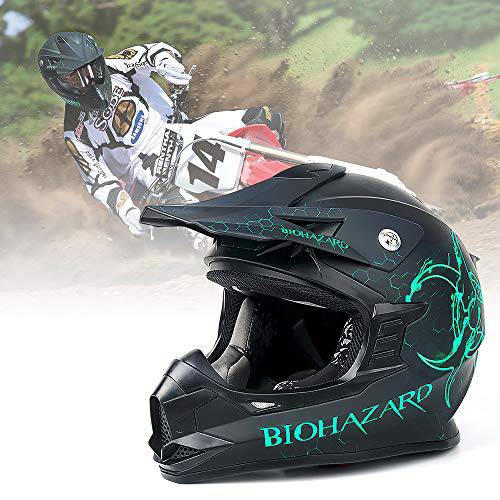 크로스 헬멧 오프로드 오토바이 헬멧 유니섹스 성인, 도트인증 먼지 자전거 ATV 헬멧 (매트 그린)