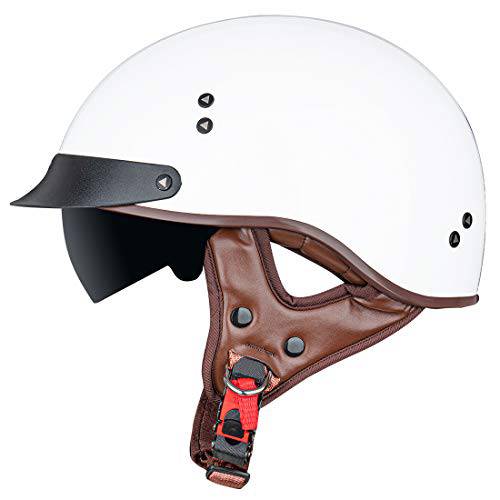 VCOROS 오토바이 하프 헬멧 썬바이저, 햇빛가리개 퀵릴리즈 버클 도트인증 하프 페이스 헬멧 남성용 여성