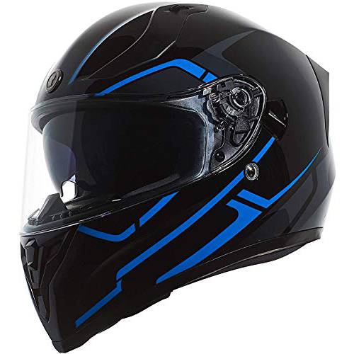 TORC T15B 블루투스 통합 풀 페이스 오토바이 헬멧 그래픽 (광택 블랙 돌진 블루, 미디엄)