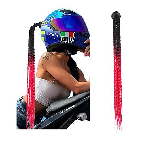 deladola 헬멧 피그테일 헬멧 땋은머리 포니테일 그래디언트 모터 자전거 스키 리유저블,재사용 석션 컵 헤어 악세사리 Women(Helmet not 포함)
