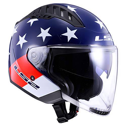 LS2 헬멧 콥터 오픈 페이스 헬멧 (아메리칸 레드/ 화이트/ 블루 - X-Large)