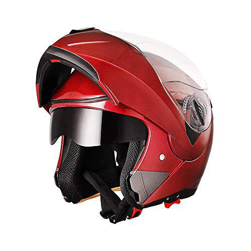 AHR RUN-M 풀 페이스 플립업 모듈식 오토바이 헬멧 도트인증 듀얼 썬바이저 크로스 레드 L