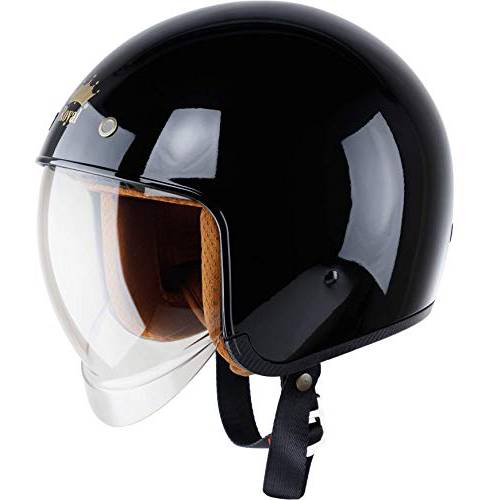 로얄 M139 오픈 페이스 오토바이 헬멧 -  도트인증, Multi-Sport 충격 프로텍트 독특한 디자인 and 클래식 스타일 성인 남성용 and 여성 (광택 블랙, L)
