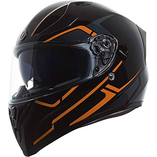 TORC T15B 블루투스 통합 풀 페이스 오토바이 헬멧 그래픽 (광택 블랙 돌진 오렌지, 라지)