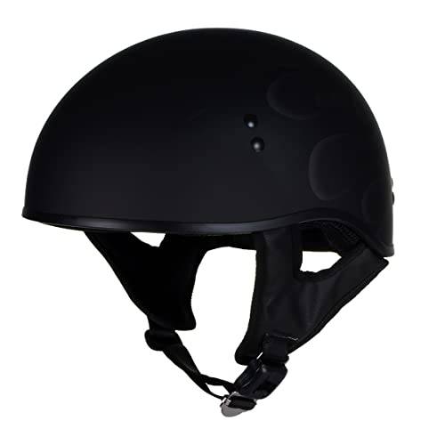 핫 Leathers T68 ’Type-1’ 플랫 블랙 오토바이 도트 해골 캡 헬멧 - 미디엄