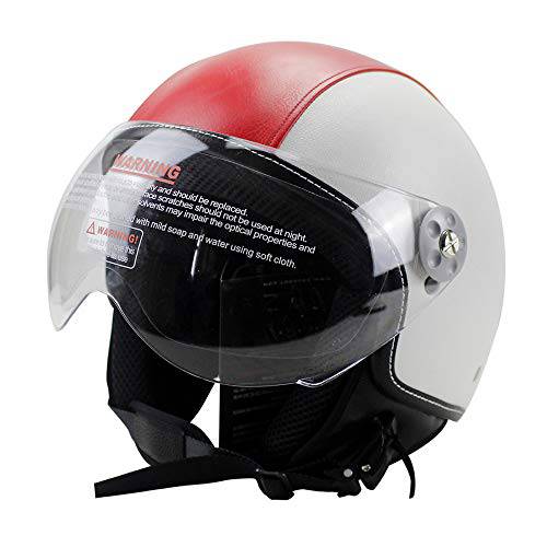 Woljay 가죽 오토바이 빈티지 하프 헬멧 오토바이 바이커 크루저 스쿠터 투어링 헬멧 (XL, 레드)