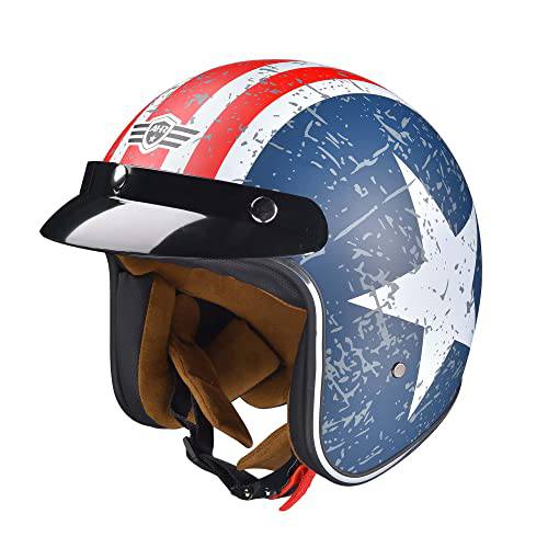 AHR Run-O5 레트로 3/ 4 오픈 페이스 오토바이 헬멧 스냅 on 썬 쉴드 썬바이저 XXL
