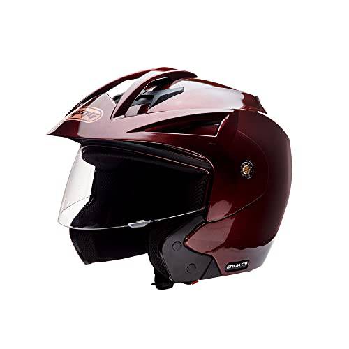 MMG (모델 20) 오토바이 오픈 페이스 헬멧 도트 스트리트 법정 - 플립업 클리어 썬바이저 (라지, 버건디)