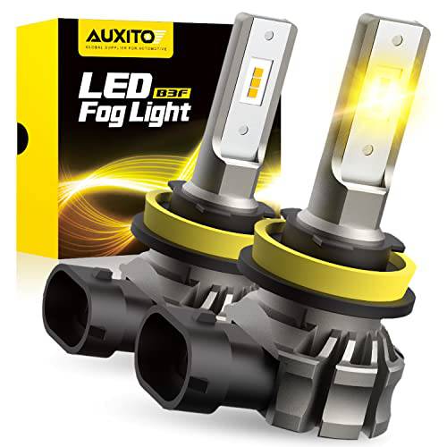 AUXITO H11/ H8/ H16 LED 포그라이트, 안개등 전구 or DRL, 6000 루멘 3000K 앰버옐로우, 노란색 라이트, 300% 밝기, CSP LED 칩 안개등 교체용 자동차, 플레이 and 플러그 (팩 of 2)