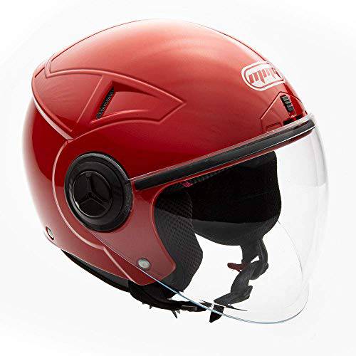 MMG 28 오토바이 스쿠터 오픈 페이스 헬멧 Pilot 플립업 썬바이저 도트, 레드, 라지