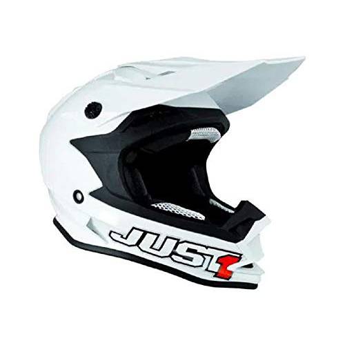 JUST 1 반응기 하이 퀄리티 열가소성물질 레진 외장 쉘 MX Off-Road 크로스 오토바이 헬멧 (광택 화이트, 스몰)