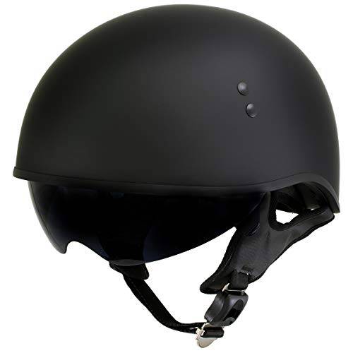 핫 Leathers T72 ’블랙 Widow’ 플랫 블랙 오토바이 하프 헬멧 드롭 다운 썬바이저 - 라지