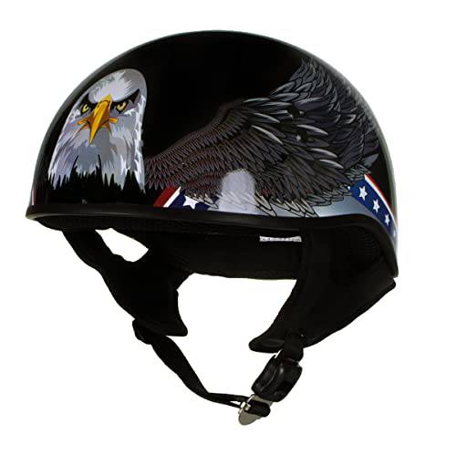 핫 Leathers T68 ’Eagle’ 블랙 Advanced 도트 오토바이 해골 캡 헬멧 - X-Large