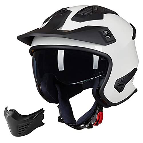 Auboa 3/ 4 오픈 페이스 오토바이 ATV 헬멧 성인 턱 가드 먼지 자전거 크로스 크루저 스쿠터 DOT(White, X-Large)