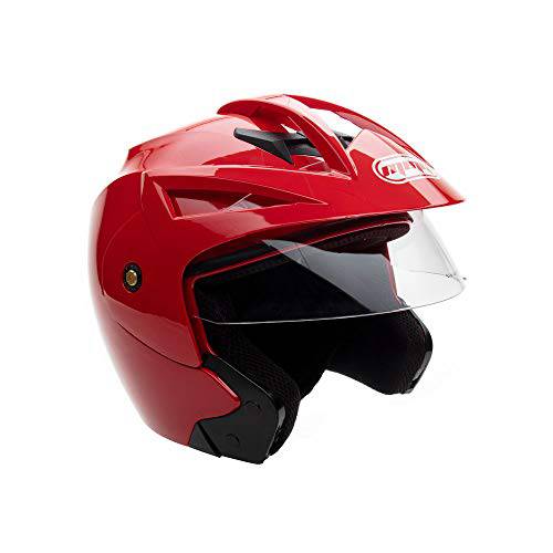 오토바이 스쿠터 스트리트 오픈 페이스 헬멧 도트 - 플립업 쉴드 - 글로시 레드 (라지)