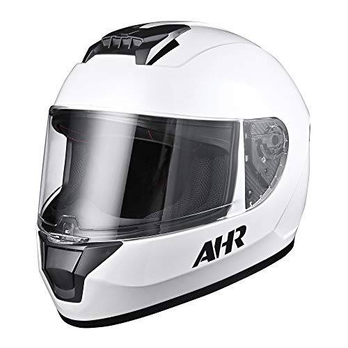AHR 풀 페이스 오토바이 헬멧 경량 스트리트 오토바이헬멧 투어링 레이싱 RUN-F3 도트인증 (화이트, 라지)