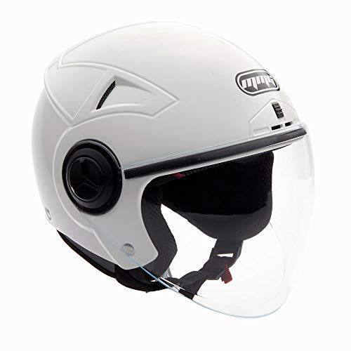 MMG 헬멧 오픈 페이스 Pilot 스타일 통합 플립업 썬바이저 도트 - 모델 28 (라지, 샤이니 화이트)