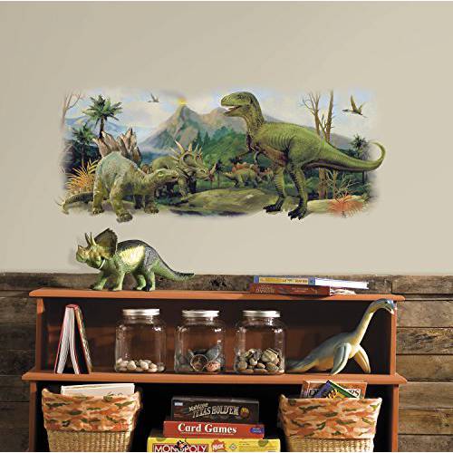 RoomMates Dinosaurs Giant Scene 필 And 스틱 벽면 Graphic, 멀티컬러