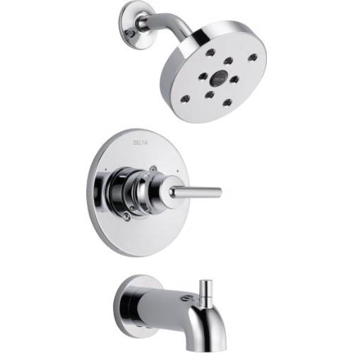 Delta Faucet Trinsic 14 Series Single-Function 욕조 and 샤워 트림 Kit with Single-Spray H2Okinetic 샤워 Head, Chrome T14459 (Valve Not Included)