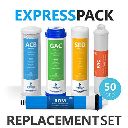 Express 물  6 Month Reverse 삼투 시스템 교체용 필터 세트  5 용수필터,물필터,여과기,필터 with 50 GPD RO 막  10 inch 사이즈 물 Filters, White, 10 x 2.5 (CSGIM5)