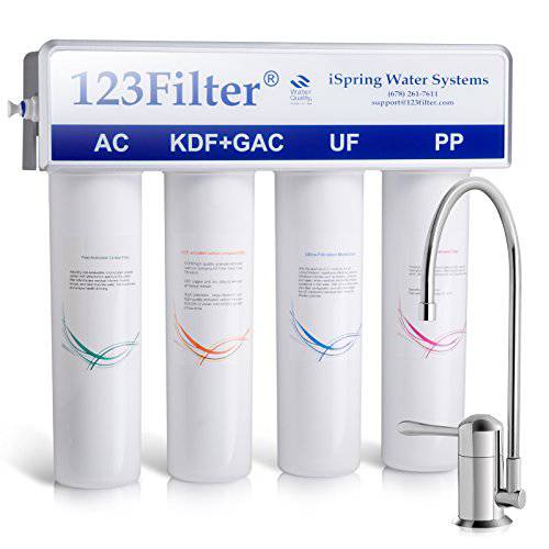 iSpring CU-A4 4-Stage 하이 용량 고급 언더 싱크대 음료 Water 시스템 with 0.1 micron 울트라 Filtration membrane, Tankless, 퀵 Change, Chrome Faucet