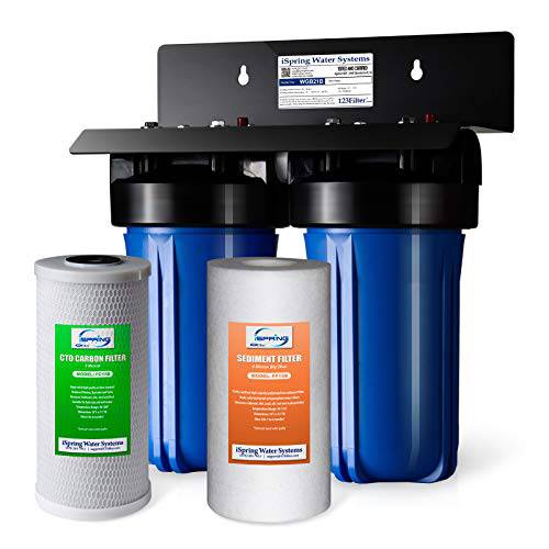 iSpring WGB21B 2-Stage Whole 하우스 Water Filtration 시스템 with 10 x 4.5 Big Blue Sediment CTO(Chlorine, Taste, and Odor) 필터 1 Inlet/ Outlet