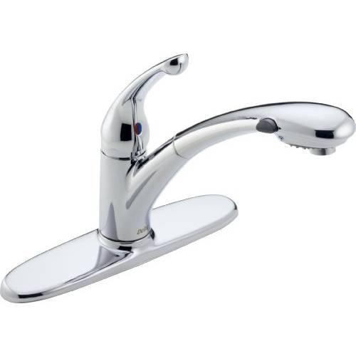 Delta Faucet Signature Single-Handle 부엌, 주방 싱크대 Faucet with 풀 Out Sprayer, Chrome 470-DST