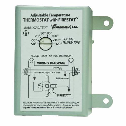 Ventamatic XXFIRESTAT 10-Amp 조절가능 프로그래밍가능 온도조절기 Firestat 파워 애틱 Ventilators, 교체용 온도조절기