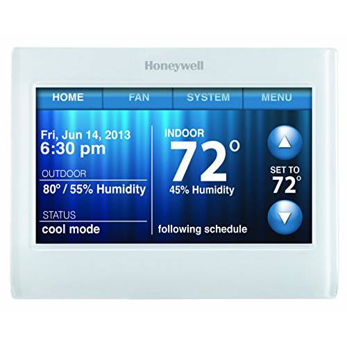 Honeywell TH9320WF5003 와이파이 9000 컬러 터치 스크린 프로그래밍가능 Thermostat, 3.5 x 4.5 Inch, White, ’Requires C 와이어